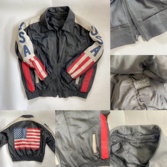 Vintage 80s/90s Black Collared Leather USA Aviator Bomber Jacket ✨ - Picture 7 of 7